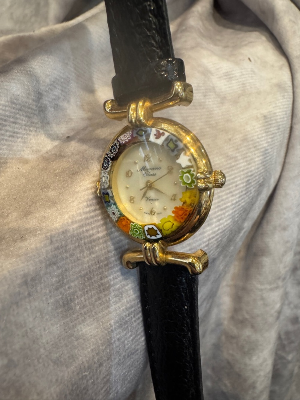 Murano Gold-Tone Case Watch with Black Leather Strap‎ new needs battery no box - Picture 3 of 7